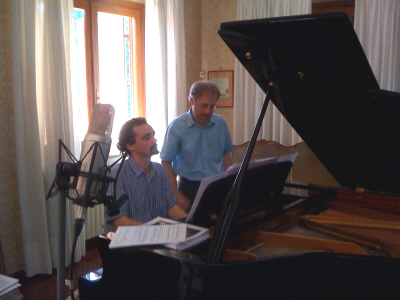 Giovanni Santini with Peter Seabourne during recording - click for larger image